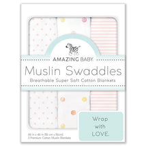 Swaddle Designs - 3Pk Muslin Swaddle Blankets, Pink Party Image 1