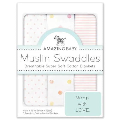 Swaddle Designs - 3Pk Muslin Swaddle Blankets, Pink Party Image 1