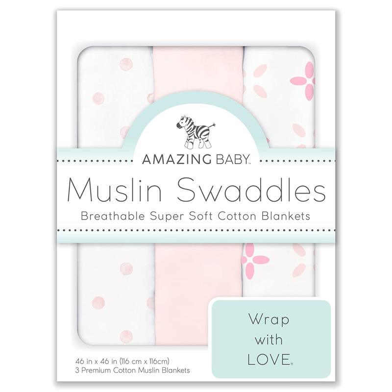 Swaddle Designs - 3Pk Muslin Swaddle Blankets, Pink Springfield Image 2