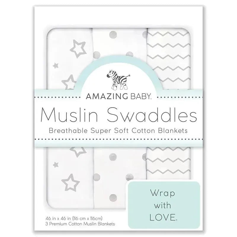 Swaddle Designs - 3Pk Muslin Swaddle Blankets, Sterling Stargazer Image 5