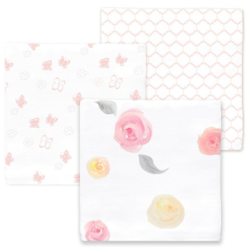 Swaddle Designs - 3Pk Muslin Swaddle Blankets, Watercolor Roses Image 1