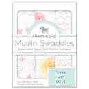 Swaddle Designs - 3Pk Muslin Swaddle Blankets, Watercolor Roses Image 3