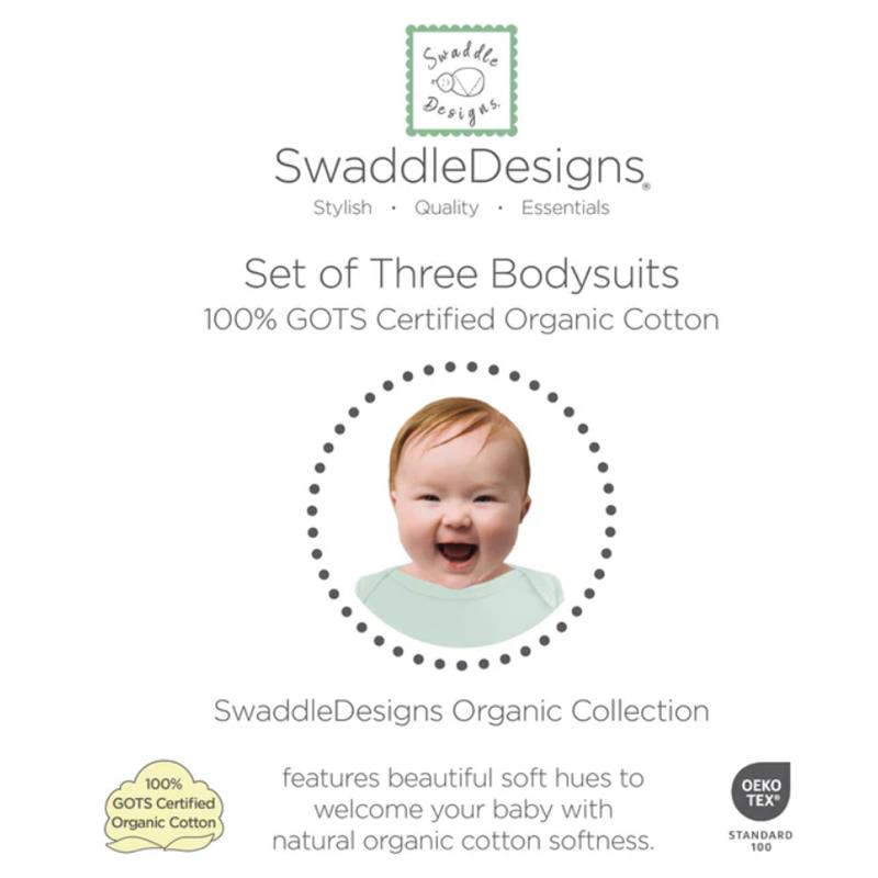 Swaddle Designs 3Pk Organic Cotton Bodysuits, Soft Pink/Jadeite/Sand Dollar Image 8