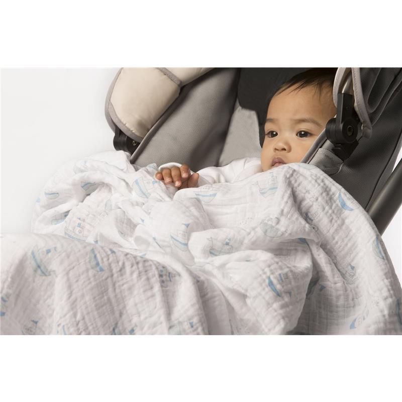 Swaddle Designs - Blue French Dots Muslin Swaddle Blanket Image 2