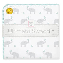 Swaddle Designs - Ultimate Swaddle Blanket, Elephant & Chickies, Seacrystal Image 1