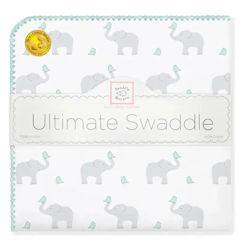 Swaddle Designs - Ultimate Swaddle Blanket, Elephant & Chickies, Seacrystal Image 1