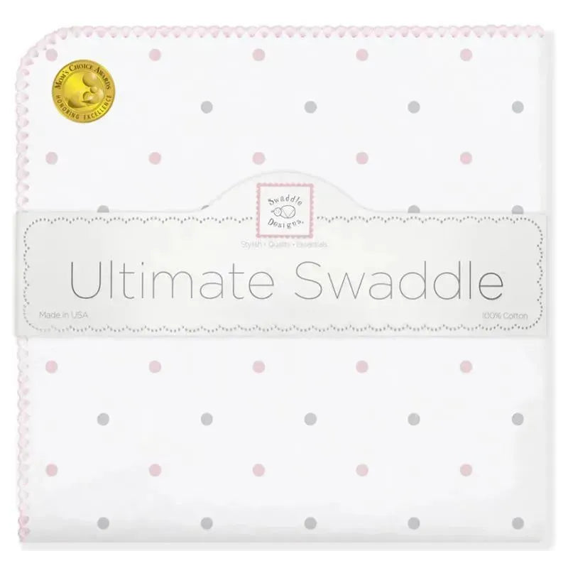 Swaddle Designs - Ultimate Swaddle Blanket, Pastel Pink & Sterling Dots Image 1