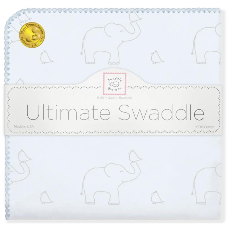 Swaddle Designs - Ultimate Swaddle Blanket, Sterling Deco Elephants, Blue Image 1