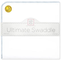 Swaddle Designs - Ultimate Swaddle Blanket, White With Pastel Blue Trim Image 1