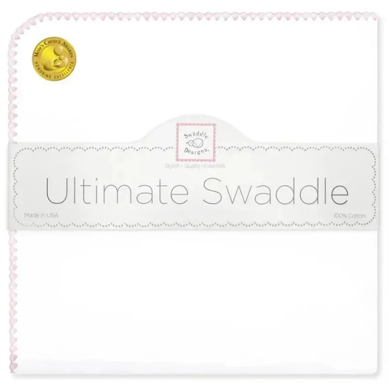 Swaddle Designs - Ultimate Swaddle Blanket, White With Pastel Pink Trim Image 1