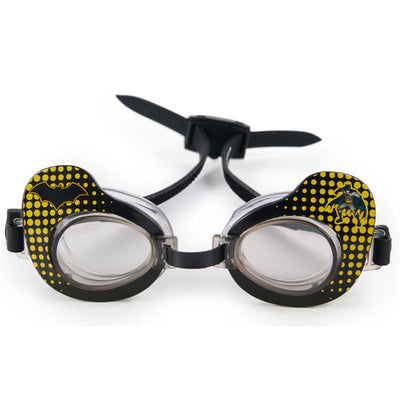 Swimways DC Batman Swim Goggles featuring a black and yellow design with Batman graphics and adjustable straps.