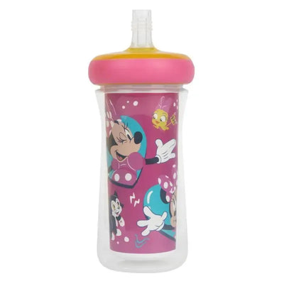 Disney Minnie Mouse insulated straw cup, 9 oz, featuring colorful images of Minnie Mouse and friends on a pink background.