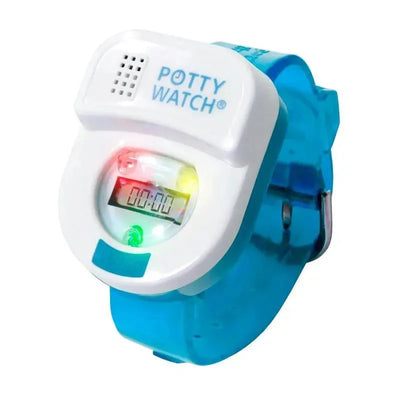 Blue Potty Watch with digital timer display and colorful lights, designed to assist in potty training for children.