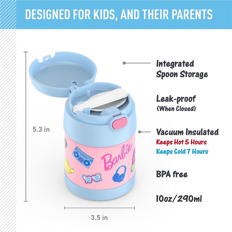 Thermos 10 oz Funtainer® Food Jar With Plastic Folding Spoon Barbie Image 2