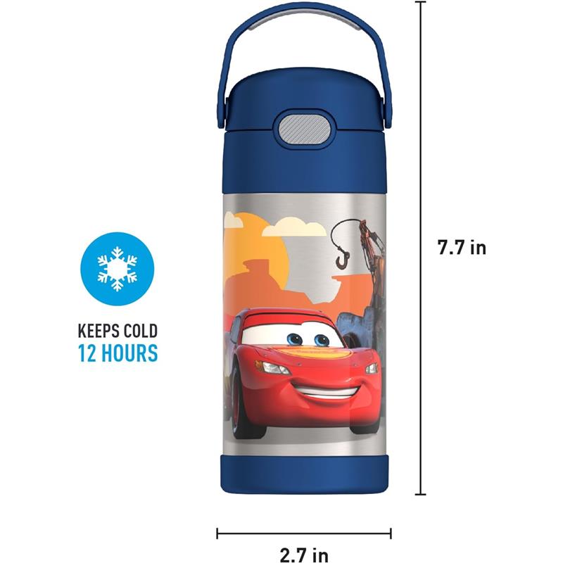 THERMOS - Vacuum Insulated Stainless Steel 12oz Straw Bottle, Cars Image 9