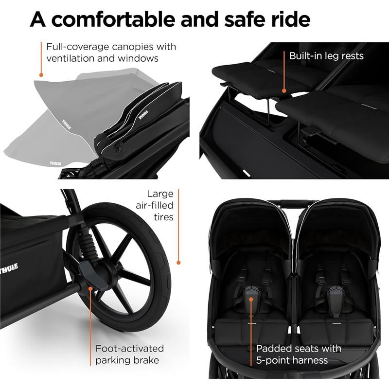 Thule - Urban Glide 3 Double Child All-Terrain Stroller, Black Image 4