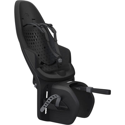 Thule Yepp 2 Maxi Rack Mount in Midnight Black, a child bike seat with adjustable straps and a sleek design.
