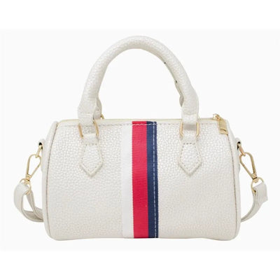 Tiny Treats - Leather Striped Duffle Handbag | White Image 1