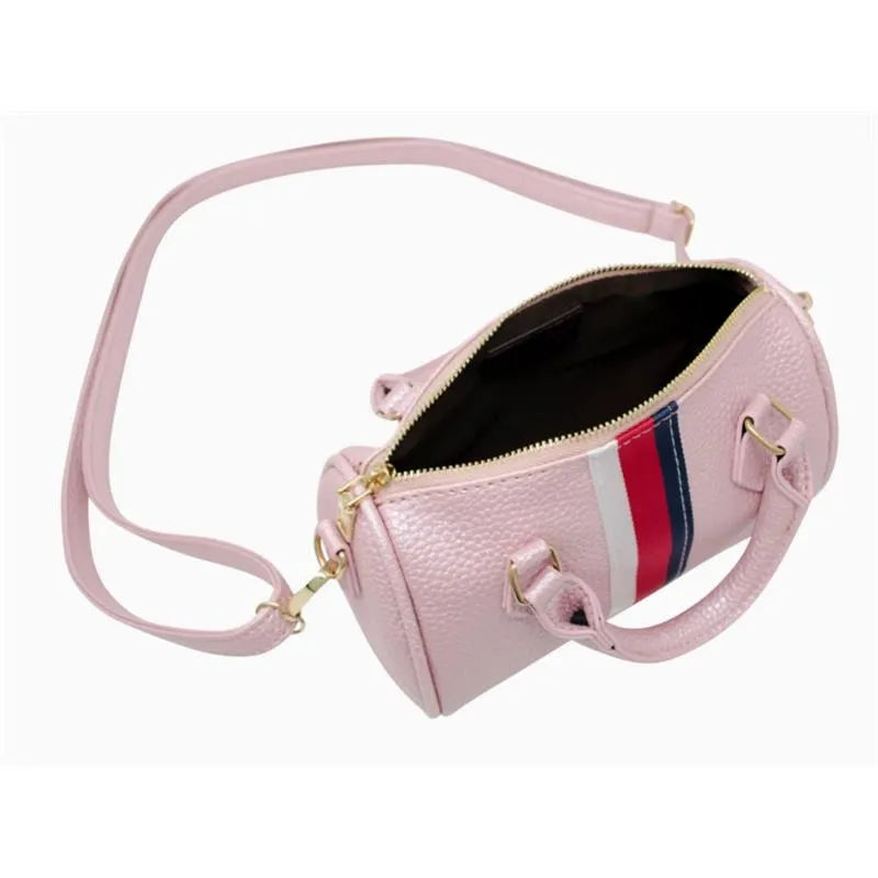 Tiny Treats - Leather Striped Duffle Handbag | White Image 3