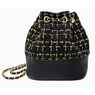 Tiny Treats - Tweed Drawstring Backpack Bag, Black Image 1