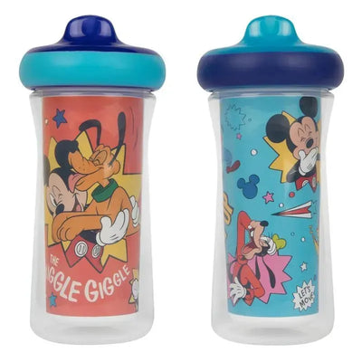 Disney Mickey Mouse insulated sippy cups, 9oz, featuring playful designs of Mickey and friends with fun colors.