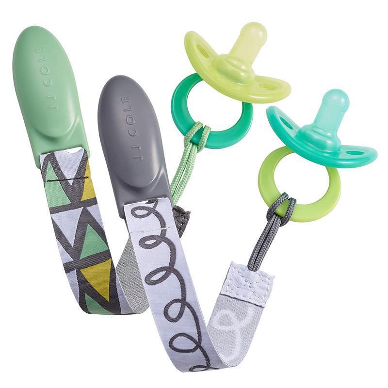 Tomy JJ Cole 2 pk Pacifier Clips, Green/Gray Image 3
