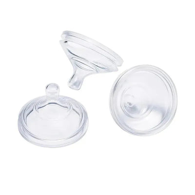 Clear silicone nipples, extra slow flow, three pack, designed for baby bottles.
