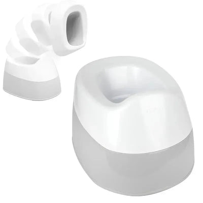 Potty training urinal and potty system in white and gray, designed for children to assist with toilet training.
