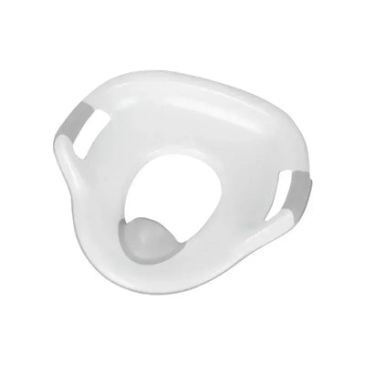 Soft gray toddler potty trainer seat with soft grip handles, designed for comfortable use during potty training.