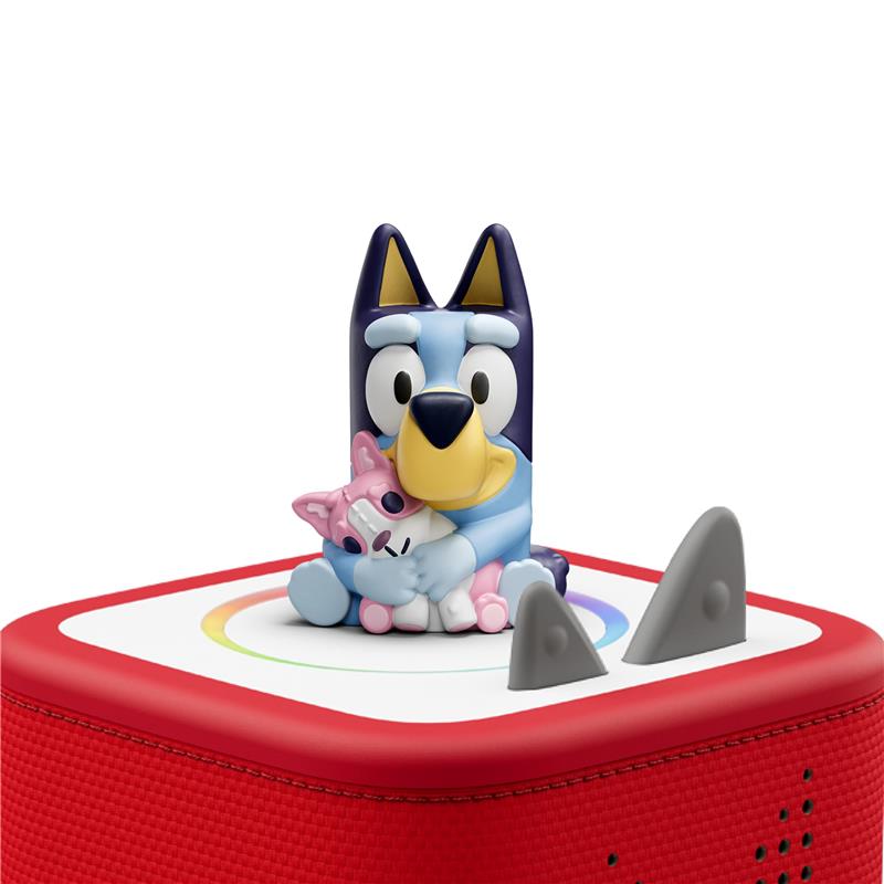 Tonies 3Pk Bluey Audio Toy Figurine Set featuring Bluey, Bingo, and Muffin on a red speaker.
