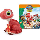 Rhubarb audio toy figurine from PAW Patrol The Dino Movie, featuring a red dinosaur with a playful expression and a shield.
