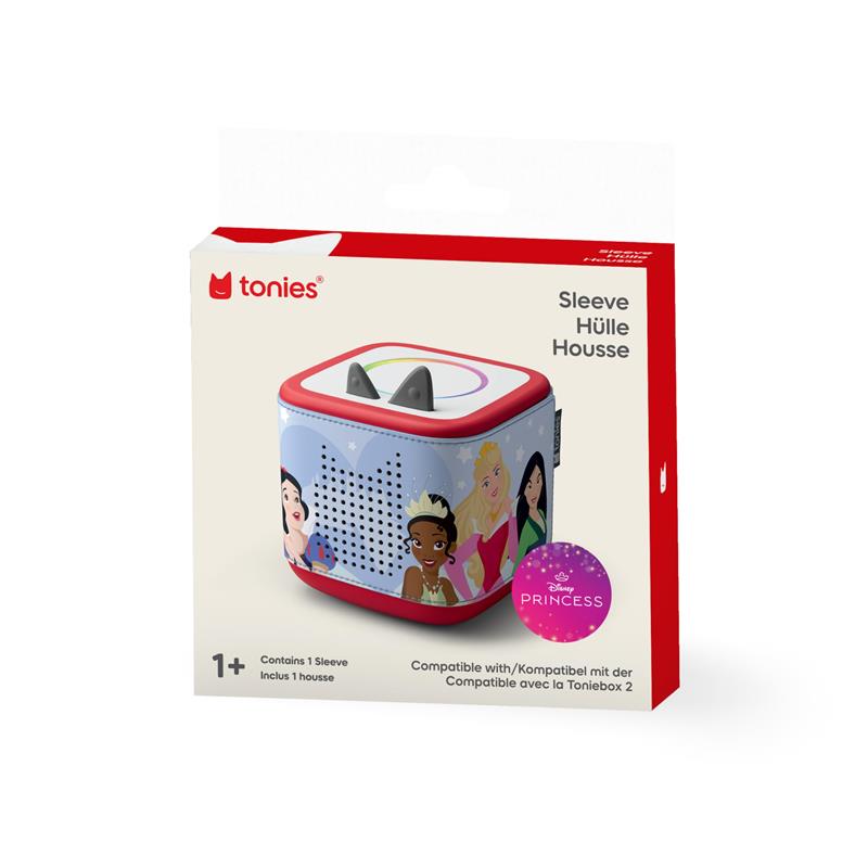 Decorative sleeve wrap for Toniebox 2 featuring Disney Princess characters, compatible with Tonies products.
