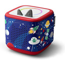 Decorative wrap for Toniebox 2 featuring a space theme with rockets, planets, stars, and a playful frog design.