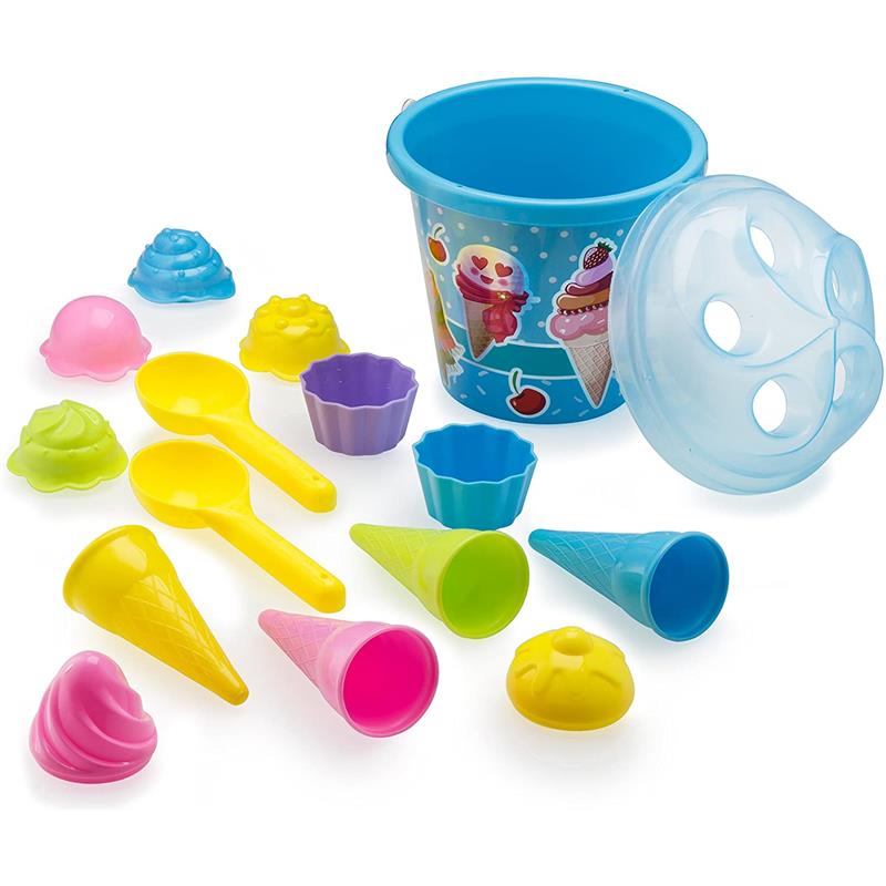 Top Race - 14 Piece Ice Cream Beach Pail Blue - Toddler toy Image 9