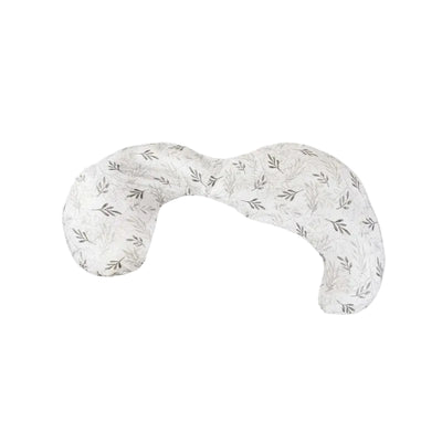 Boppy Total Body Pregnancy Pillow in gray with a wispy leaves pattern, designed for support during pregnancy.