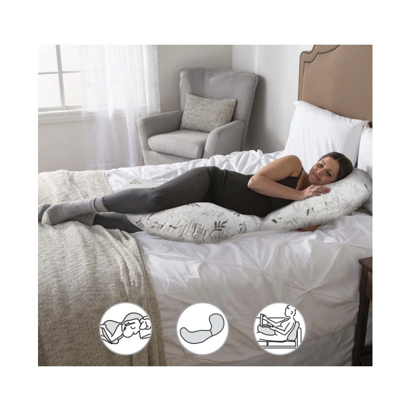 Total Body Pregnancy Pillow with Removable Pillow Cover- Gray Wispy Leaves Image 5