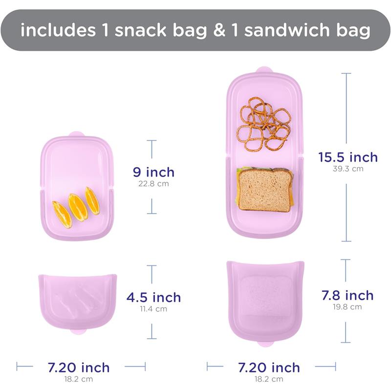 Ubbi 2Pk Platemate Reusable Silicone Storage Bag, Smoothie Purple Image 4