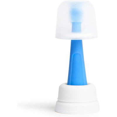360° Baby Training Toothbrush in Polaris Blue with a safety shield and white cover, designed for young children.