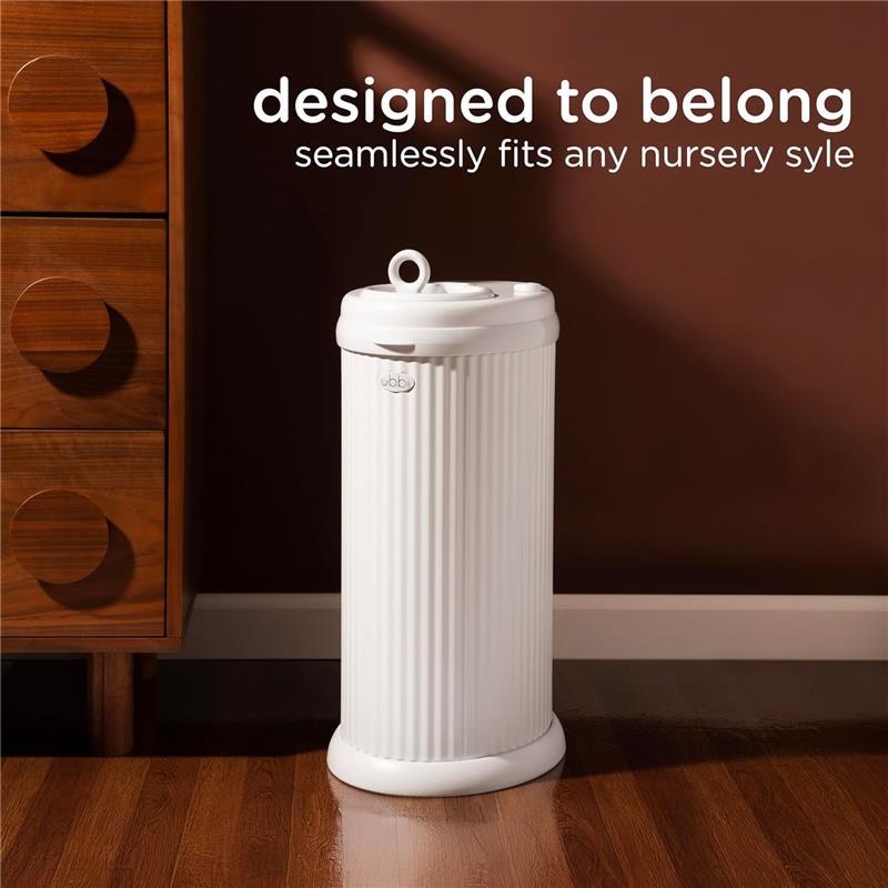 Ubbi Fluted Stainless Steel Diaper Pail, White Image 3