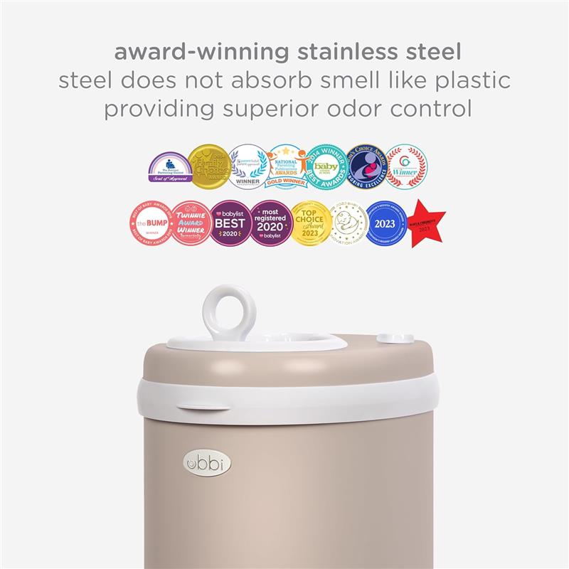 Ubbi - Stainless Steel Diaper Pail, Odor Locking, No Special Bag Required, Taupe Image 5