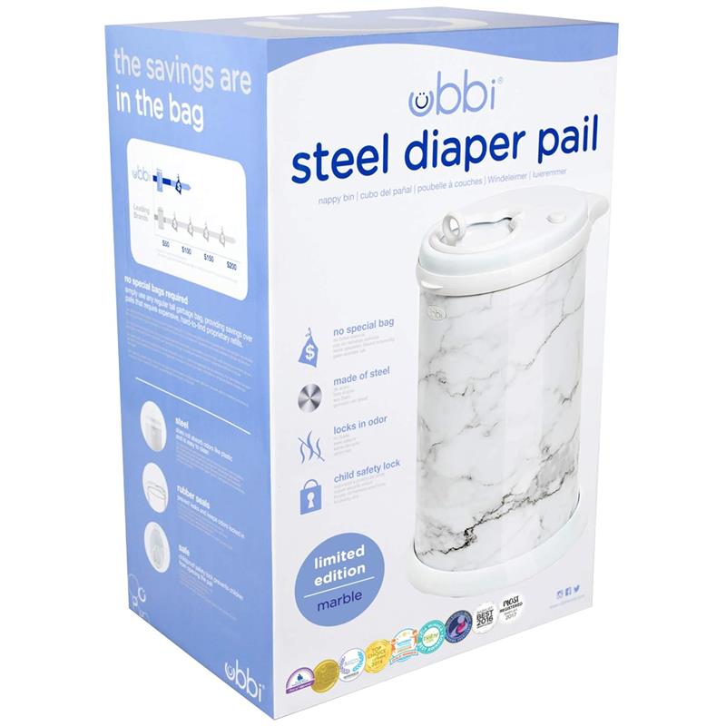 Ubbi - Steel Diaper Pail, Odor Locking, No Special Bag Required, Marble Image 3