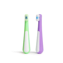 Ubbi - Toddler Training Toothbrush Set, Soft Bristled & Gentle, Green Zest & Smoothie Purple Image 1