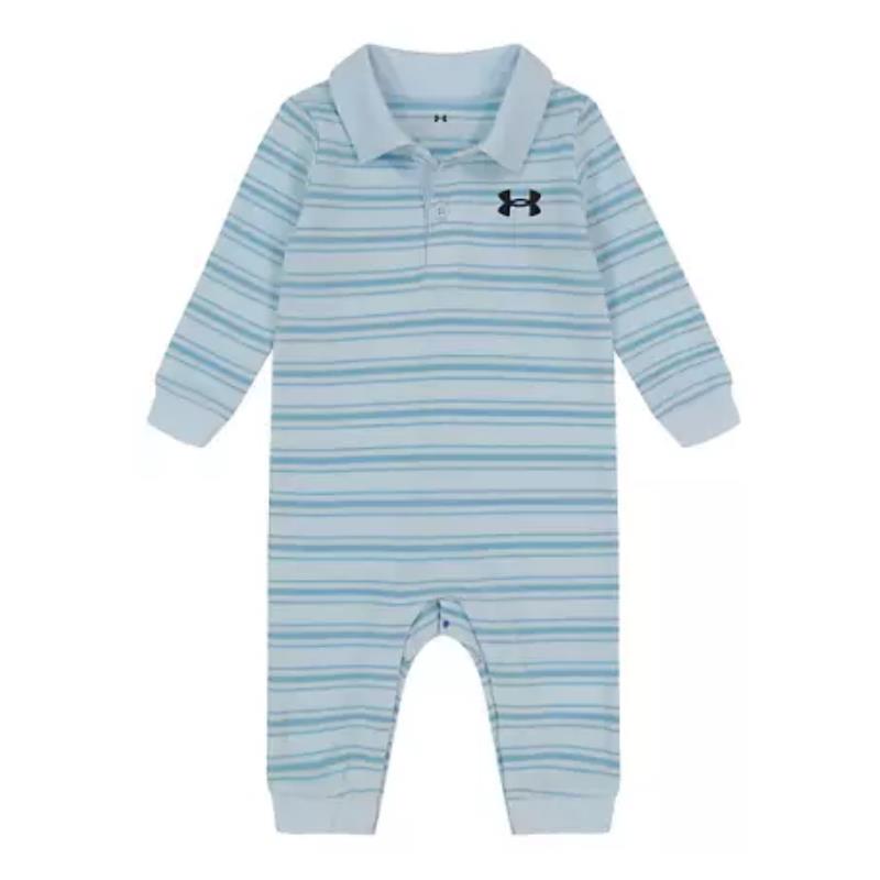 Under Armour - Baby Boy Stripe Polo Coverall, Blue Calm Image 1