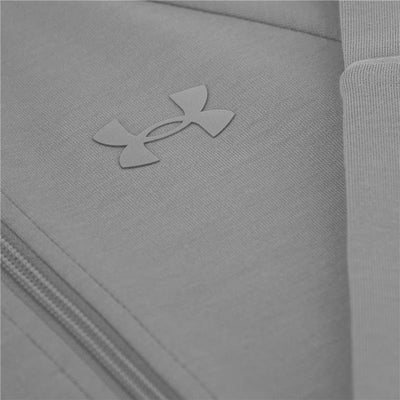 Light gray Under Armour hoodie featuring a zip-up design and logo detail, showcasing its lightweight and relaxed fit.