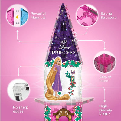 Disney Princess-themed magnetic tile kit featuring a tower, vibrant colors, strong structure, and safe design details.