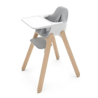 Uppababy Ciro Highchair in Chloe Grey featuring a sleek design with a white tray and natural wood legs.