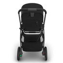 Uppababy Kona stroller in James Black, showcasing a sleek design with a large canopy and spacious storage basket.