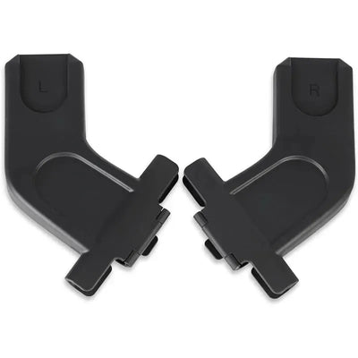 Uppababy Minu Infant Car Seat Adapter, featuring left (L) and right (R) connectors, designed for Maxi-Cosi, Nuna, and Cybex car seats.