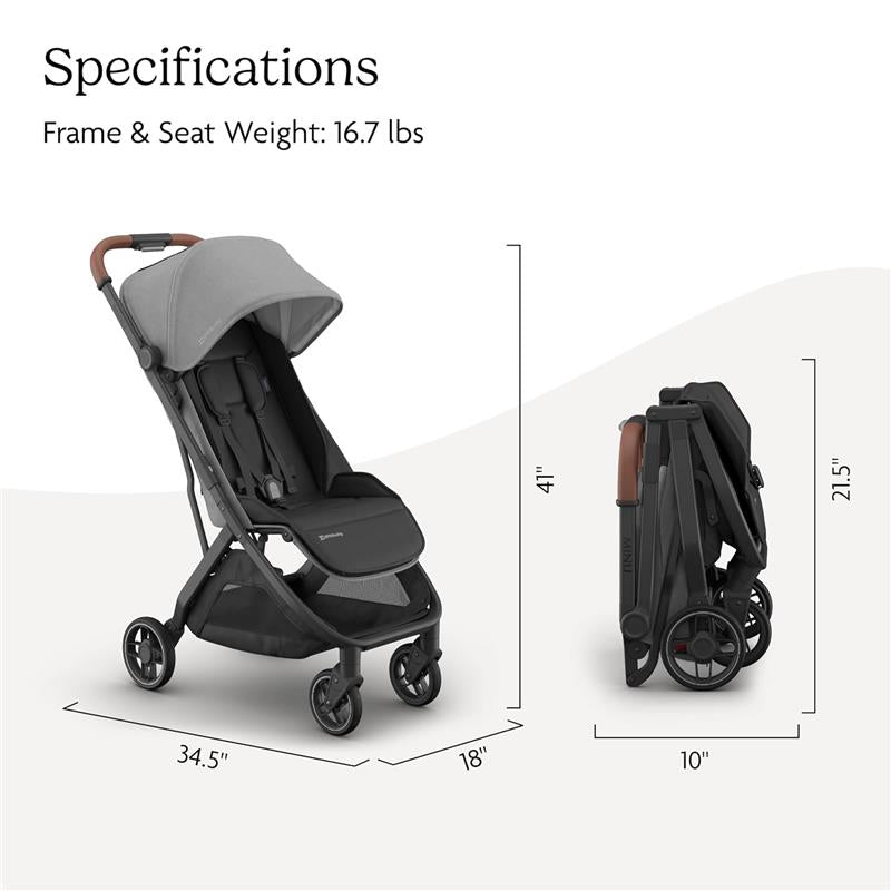Uppababy Minu V3 Compact Stroller, Greyson (Charcoal Mélange/Carbon Frame/Saddle Leather) Image 6