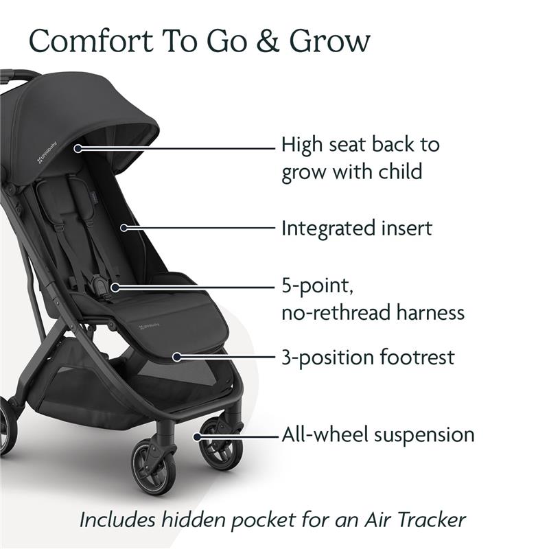 Uppababy Minu V3 Compact Stroller, Jake (Charcoal/Carbon Frame/Black Leather) Image 3